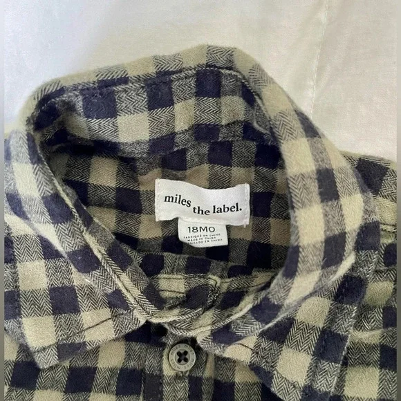Miles the label black and green gingham baby boy shirt in 18M - Picture 3 of 5